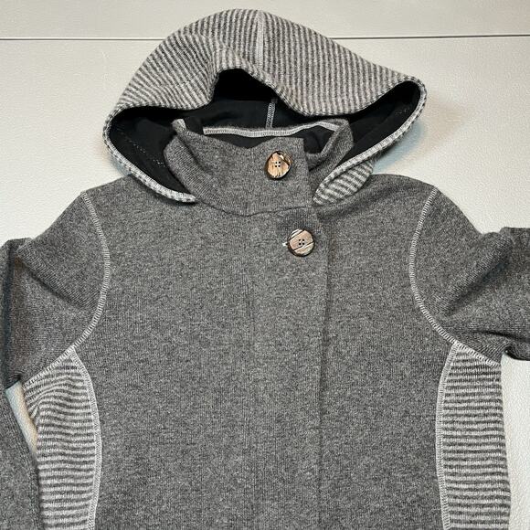 Womens prAna Kari Gray Wool Blend Hooded Full Zip Sweater Coat Sz Small Pockets - Picture 1 of 13